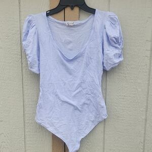 Free People Puff Sleeve Cotton Stretch Bodysuit Basic Boho Ecocore Medium Pastel